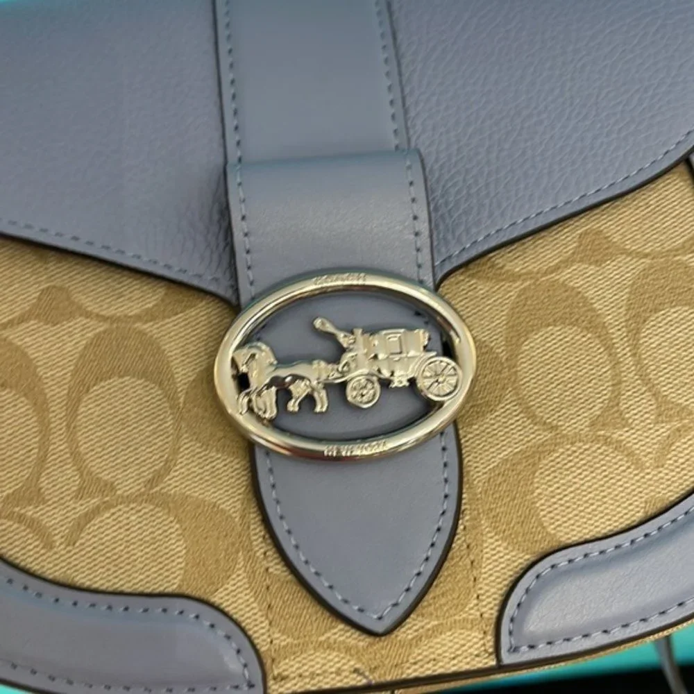 Coach Georgie Saddle Bag In Signature Canvas Light Khaki / Marble Blue - Picture 6 of 16